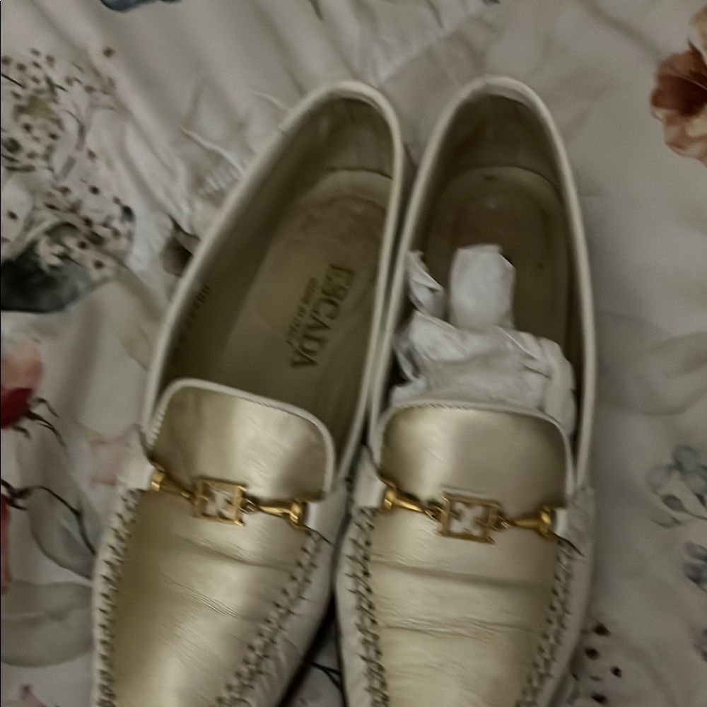 Escada Cream and Gold Loafers